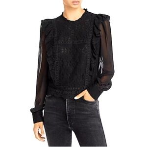 Aqua Black Prairie Ruffled Top NWT